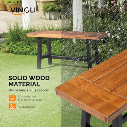 VINGLI Outdoor Bench with Metal Legs Rustic, Wood Dining Bench Indoor Outdoor Porch Benches for Yard Garden Dining (40in)