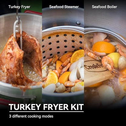 CreoleFeast TFS3010 Propane 30 Qt. Turkey and 10 Qt. Fish Fryer Boiler Steamer Set, 50,000 BTU Burner, Ideal for Outdoor Cooking