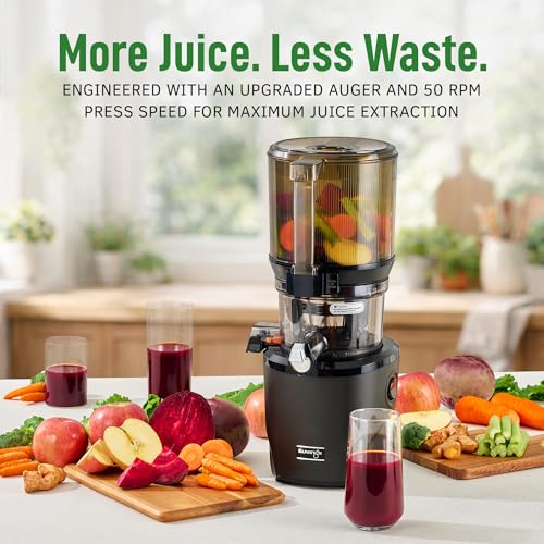 Kuvings AUTO10 Cold Press Juicer Machine – Self-Feeding for Hands-Free Use – Easy to Clean, Quiet 240W Motor, 100 oz Large Masticating Juicer – Designed for Silky Juice with Low Pulp – Silver