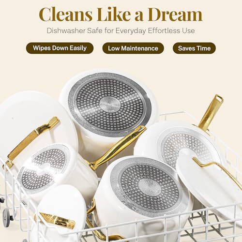 Gotham Steel Modern 11 Pc Ceramic Cookware Set, Elegantly Designed Pots and Pans Set Non Stick with Steamer, Induction Bottom, Premium Stay Cool Handles, Non Toxic PFOA Free, Oven & Dishwasher Safe