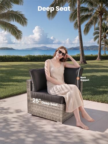 ovios Outdoor 10 Piece Coversation Set with Swivel Rocking Chair,Sectional Patio Furniture Set with All-Weather Wicker Sofa,Modern Outside Couch for Balcony Backyard Pool, Black