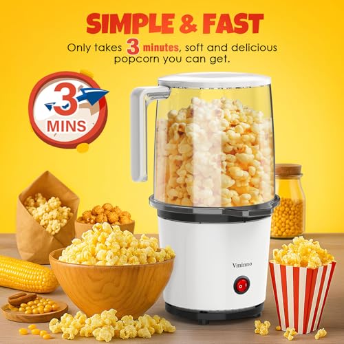 Hot Air Popcorn Popper Maker - Quick & Easy with Built-In Serving Bowl, 2-Quart Electric Popcorn Machine, Oil-Free Healthy Snack Maker for Home Movie Nights, Apartments & Dorms, ETL Certified(White)