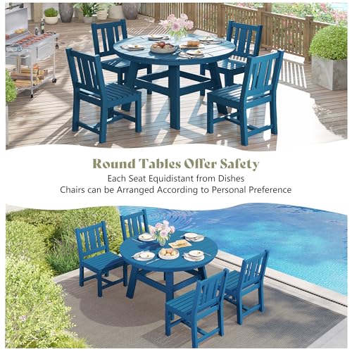 AMERLIFE 5 Piece HDPE Outdoor Dining Table & Chairs Set, All-Weather Patio Table and Chairs Set Furniture with Umbrella Hole for Garden, Backyard, Poolside, Seaside, Blue