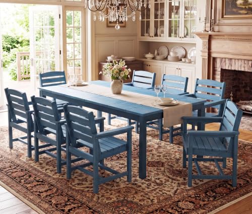 SERWALL Outdoor Dining Set, 9 Piece HDPE Patio Dining Set, Blue