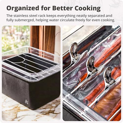 Greater Goods Sous Vide Container 12 Qt with Stainless Steel Rack, Insulation Sleeve, and Lid, (Onyx Black)