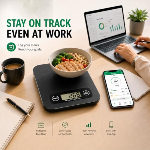 URAMAZ Food Scale with Nutritional Calculator, Digital Food Scales for Kitchen Scale Grams and Ounces, Smart Food Weight Scale for Weight Loss, 20 Nutrients Tracking, Diet, Calories, Meal Prep, 11lb