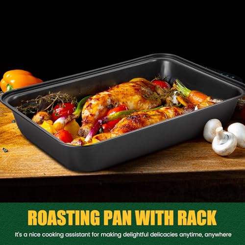 LOYIM 6 Pcs Roasting Pan with Rack Set 14/13/12" Stainless Steel Cookie Baking Sheet Pan and Flat Rack Baking Pans Sets Nonstick for Oven Cooking Roasting Kitchen Cookware