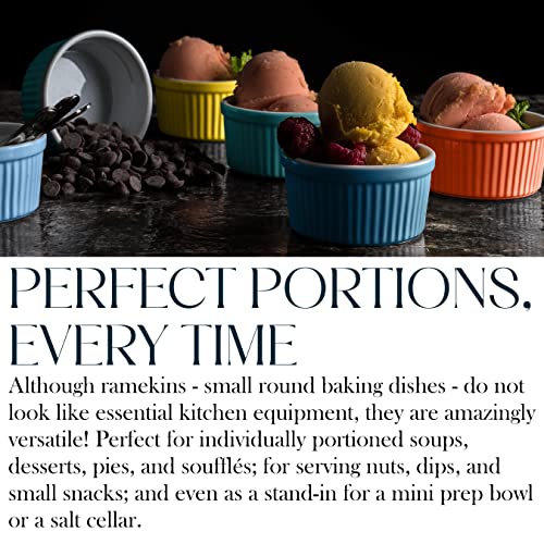 Bellemain 4 oz Porcelain Mini Bowls | Ramekins, Custard Cups, Mini Cheesecake Pans, Small Baking Dish, Dipping Sauce Bowls, Small Casserole Dishes, Ramekins Oven Safe to 500F, Set of 6 (Multi)