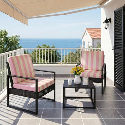 CALBODE 8 Pcs Stretch Striped Seat Cushion Covers, Pink&Beige, Cover Only