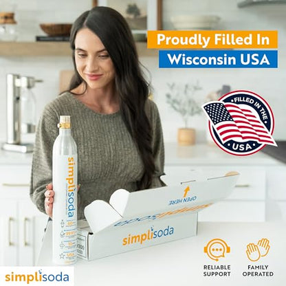 Simpli Soda 60L CO2 Canister Cylinders - Compatible w/Sodastream BLUE Screw-In Only, Ninja Thirsti, Philips, and More - Threaded Style Soda Streaming Machine CO2 Tanks Gas Refill, | 14.5 oz, 1 Pack