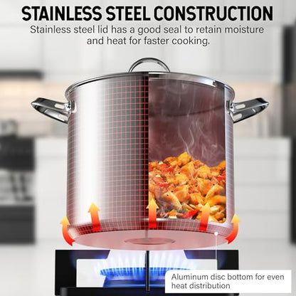 Cooks Standard Classic Stainless Steel Stock Pot with Lid, Large Cooking Pot for Pasta, Soup, Spaghetti, Oven Safe, Dishwasher Safe, Induction Compatible Cookware, 12-Quart