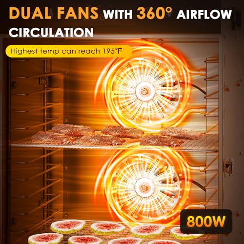 HOPERAN Food Dehydrator Machine with 12 Stainless Steel Trays – Digital Timer & Adjustable Temp Control for Jerky, Herbs, Fruits | Overheat Protection, BPA-Free, Includes Recipe Book