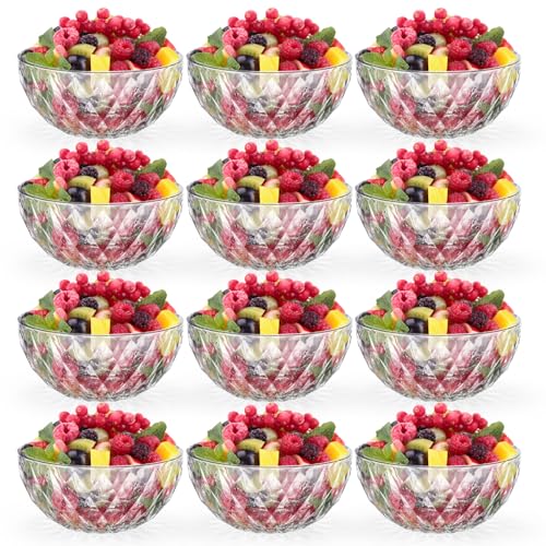 Jucoan 12 Pack 10 oz Small Glass Bowls, 5 Inch Diamond Cut Glass Prep Bowls, Stackable Salad Bowl for Dessert, Ice Cream, Fruit, Cereal, Candy, Yogurt