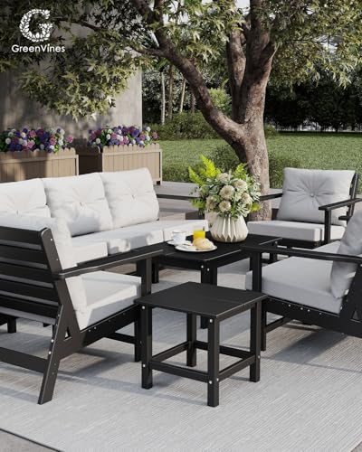 GREENVINES 9 Piece Patio Conversation Set, HDPE All Weather Couches, Black