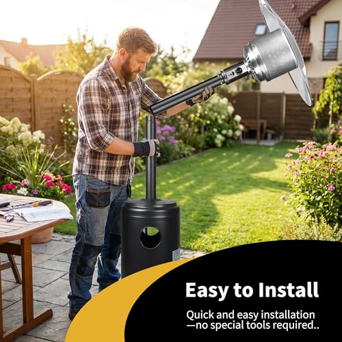 Ignovate 50,000 BTU Outdoor Propane Patio Heater with Wheels – Durable Powder-Coated Steel Gas Heater with Easy Ignition & Safety Shut-Off for Patio, Backyard, Garden, Restaurant