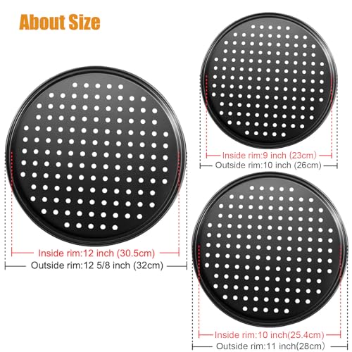 Handook Pizza Pan Set, Carbon Steel Pizza Pan with Holes, for Oven Baking Supplies & Home, Kitchen, Restaurant（9 Inch &10 Inch &12 Inch）