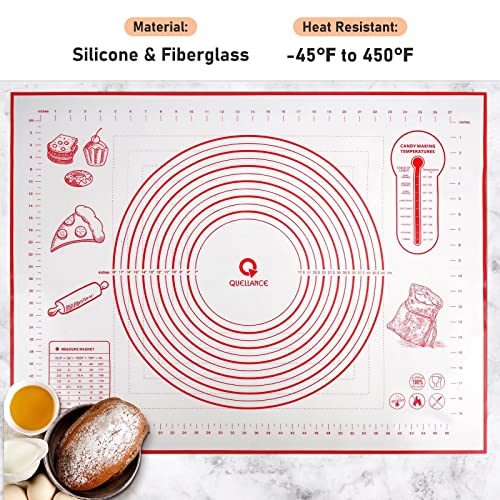 Extra Large Silicone Pastry Mat, Baking Mat with Measurement, Kitchen Counter Mat for Fondant, Rolling Dough, Pie Crust, Pizza and Cookies - Oven Liner Mat/Kneading Matts, 24" x 32", Red