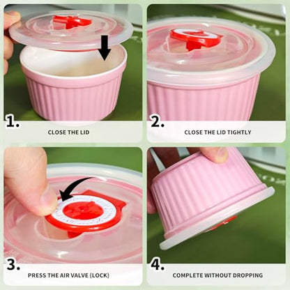 Ramekins with Lids 8 Oz - Set of 6, Ceramic Souffle Creme Brulee Ramekins with Covers, Colorful Custard Cups for Baking, Ceramic Custard Cups Safe and Dishwash Safe