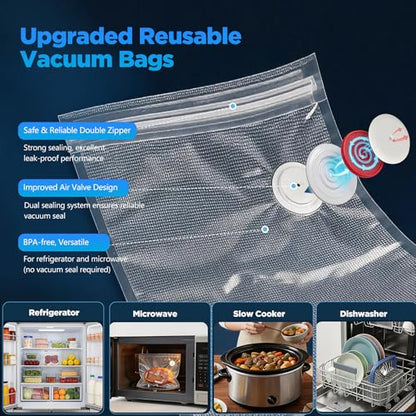 Compact Vacuum Sealer for Food with Visible Tank, Handheld Vacuum Sealer Machine, Includes 30 Reusable Bags, Seal Food 6X Fresh Longer, Wireless & Portable, Suitable for Kitchen and Travel, White