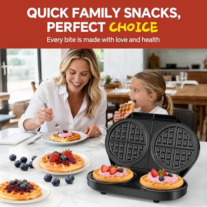 Double Waffle Maker, 6.5" Dual Waffle Iron, 1200W Belgian Waffle Maker with Nonstick Plates, 2 Independent 5-Level Adjustable Temp Knobs, Easy to Clean, Stainless Steel