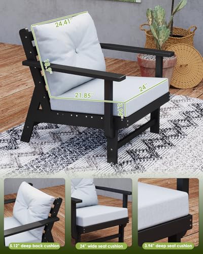 GREENVINES 9 Piece Patio Conversation Set, HDPE All Weather Couches, Black