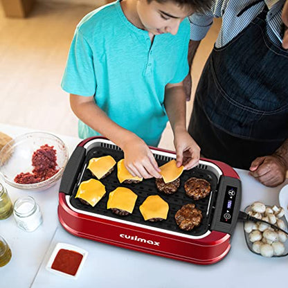 Indoor Grill, CUSIMAX Smokeless Grill Indoor, Electric Griddle, 1500W, Red