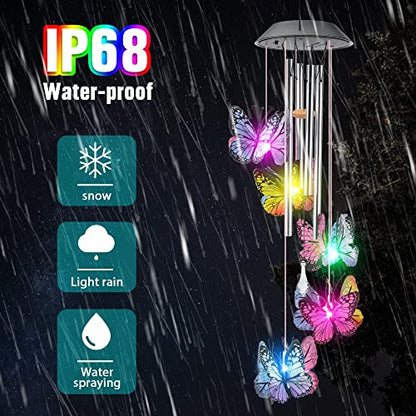 KAHACIYO Solar Butterfly Wind Chimes, Color-Changing, Outdoor, Solar-Powered, 9.5 x 5.25 x 2 inches