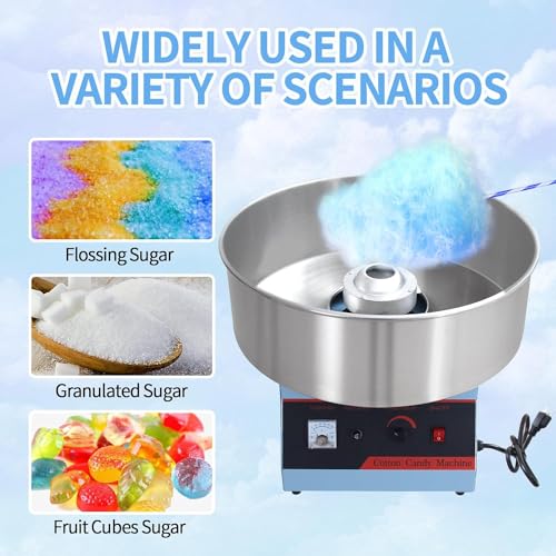 OUKIDR Cotton Candy Machine Commercial, 1050W Electric Cotton Candy Maker with Stainless Steel Bowl and Sugar Scoop, Candy Floss Maker for Kids Birthday, Family Party, Festival, Blue