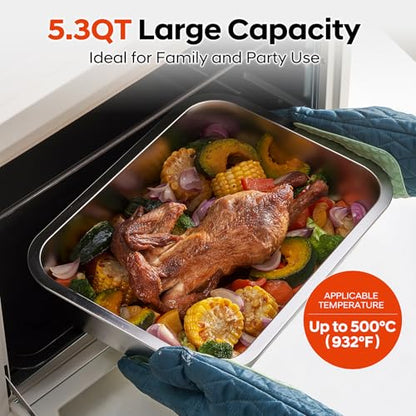 Lasagna Pan with Lid, 10.4x14x2.7 Inch Large Stainless Steel Nonstick Lasagna Baking Roasting Dishes Pan for Oven(M, 1 Pack)