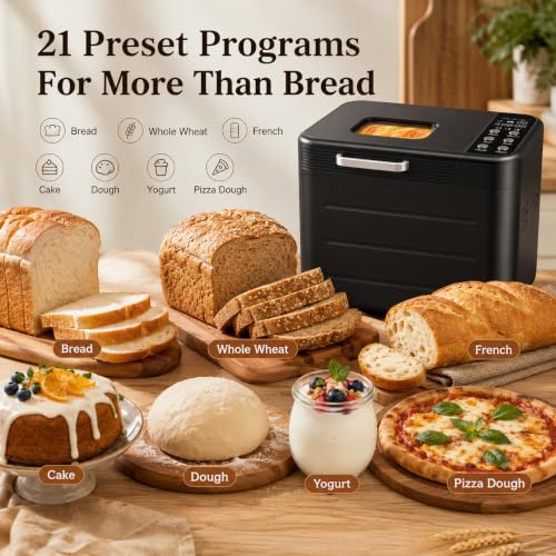 HealSmart 21 in 1 Bread Maker, 650W, 2 LB, 3 Loaf Sizes, Stainless Steel