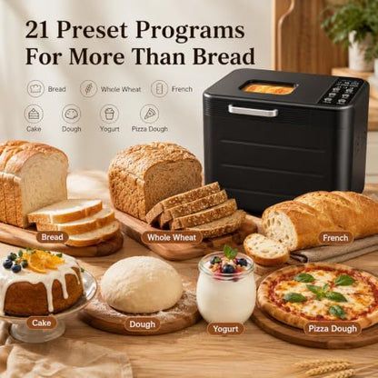 HealSmart 21 in 1 Bread Maker, 650W, 2 LB, 3 Loaf Sizes, Stainless Steel