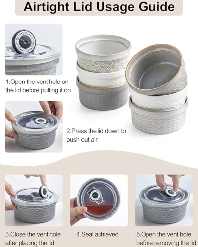 12 oz Ramekins with Lids Oven Safe, Creme Brulee Ramekins with Covers, Ceramic Small Baking Dishes Set of 4, Souffle Dishes Bowls Dishwasher Safe, Mothers Day Gifts for Mom