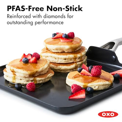 OXO 11” Non-Stick Every Day Square Griddle, BPA-Free Comfort Grip Silicone Handle, Dishwasher & Oven Safe, PFAS-Free Ceramic Skillet, Pancake Pan, Black