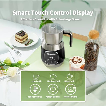 Maestri House Milk Frother, Variable Temp and Froth Thickness DualFro 600 Milk Frother Steamer, 21OZ Smart Touch Control Milk Warmer, Dishwasher Safe, Memory Function for Latte&Hot Chocolate (Black)