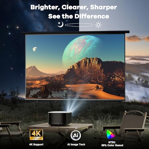 Outdoor-Projector-4K with WiFi and Bluetooth:[Ultra-High Bright/60W Dolby Audio/Official Licensed Apps],Smart-Projector with AI Auto Focus,ONOAYO ONO5Pro 2.0 Movie Projector for Indoor/Outdoor 2026New