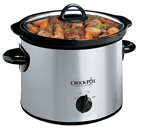 Crock-Pot 3-Quart Manual Slow Cooker, Serves 3+ People, Great for Small Meals, Dips, & Sides; Removable Stoneware is Oven & Dishwasher-Safe, Stainless Steel