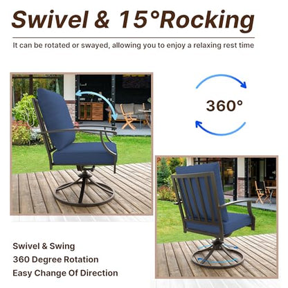 Gotland 9 Piece Outdoor Dining Set, Metal Outdoor Table and Swivel Chairs with X-Shaped Legs 1.5" Umbrella Hole, Patio Furniture Set with Waterproof Cushions, Patio Dining Sets for Backyard Deck Navy