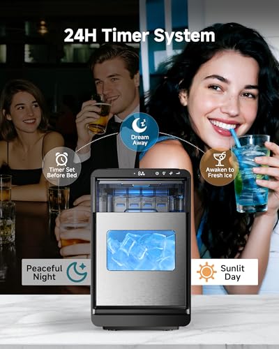 ICEVIVAL Crescent Ice Maker Countertop, 35Lbs/24H, Clear Ice Maker with Self-Cleaning & Timer, 16 Crystal-Clear Ice in 12 Mins, Countertop Ice Makers for Home, Office or Party