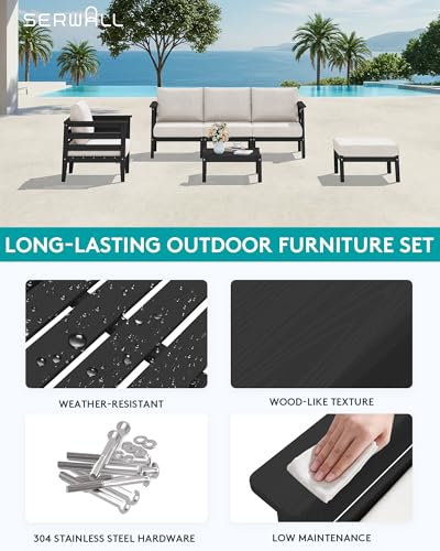 SERWALL HDPE Patio Furniture Set, 6 Pieces Outdoor Sectional Sofa Set