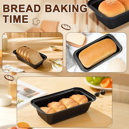 tchrules Bread Pan Set, Non-Stick 9×5 Loaf Pans for Baking Homemade Bread, Sourdough, Brownies, Cake, Carbon Steel, Rectangle Baking Pans (Grey)