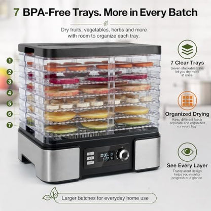 Food Dehydrator Machine with 7 BPA-Free Trays for Jerky, Fruit & Herbs