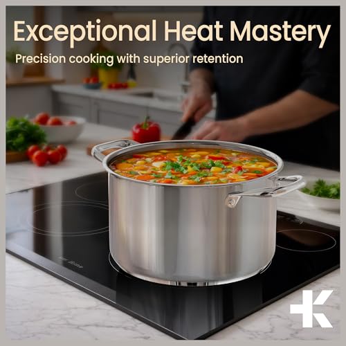 Stainless Steel Stockpot with Tempered Glass Lid 3 Quart, Durable 18/0 Stainless Steel, Impact-Bonded Base for Even Heating, Riveted Handles, Oven & All Stove Compatible, Safe Up To 500°F (260°C)