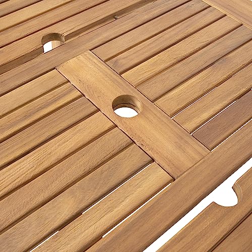 Christopher Knight Home 9 Piece Outdoor Dining Set Acacia Wood Expandable Table and 8 Light Brown Wicker Chairs Teak Finish Frame Patio Dining Furniture Set for Garden Backyard Porch Deck