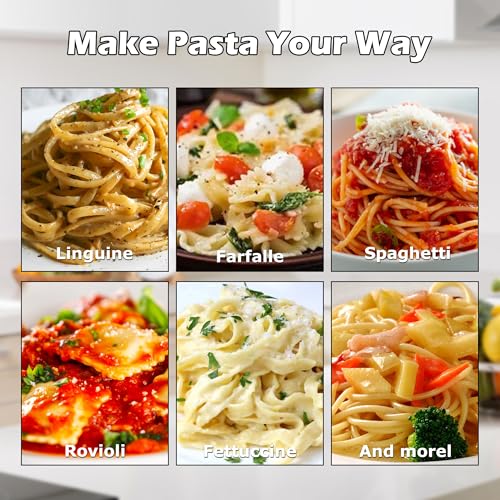 Pasta Maker Machine With 7 Adjustable Thickness Settings, Stainless Steel Manual Noodle Maker,Pasta Roller& Cutters With Removable Handle and Clamp For Kitchen