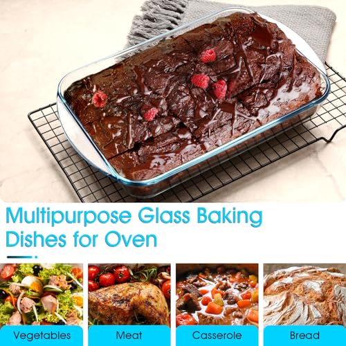 NUTRIUPS 2.6 Quart Glass Baking Dish, 9x13x2.2''(Handles Included), Rectangular Baking Dishes for Oven, Tempered Glass Casserole Dish