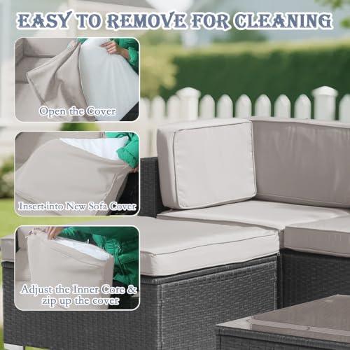 Jadoxy 11 Piece Patio Cushion Covers Replacement Water&Fade Resistant Outdoor Sofa Slipcovers for Sectional Wicker Rattan Furniture，Deck&Porch Cushion Protector (Light Gray, 24.8x24.8x3.54 Inches)