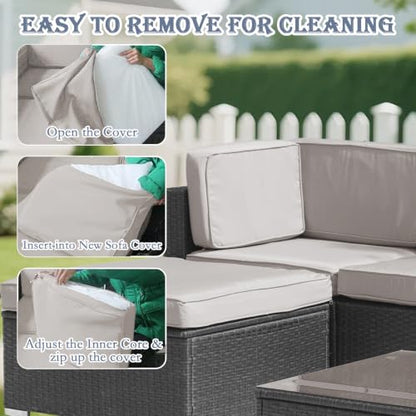 Jadoxy 11 Piece Patio Cushion Covers Replacement Water&Fade Resistant Outdoor Sofa Slipcovers for Sectional Wicker Rattan Furniture，Deck&Porch Cushion Protector (Light Gray, 24.8x24.8x3.54 Inches)