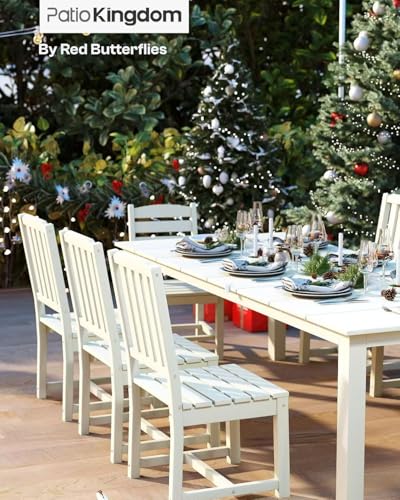 Patio Kingdom White 9-Piece Outdoor Dining Set with Beige 11FT Cantilever Umbrella, 75.2'' HDPE Table & Chairs for 8, Weather-Resistant Furniture with Umbrella Hole for Patio, Lawn, Poolside