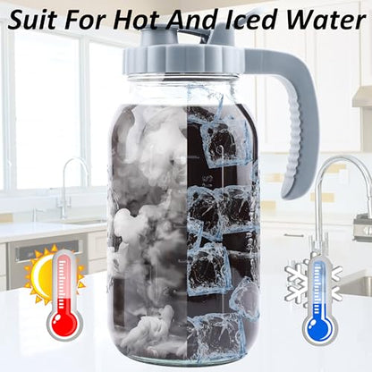 Cold Brew Coffee Maker 64 OZ 2 Pack Mason Jar Cold Brew Pitcher With Infuser 2 Quart Wide Mouth Iced Coffee Maker With Pour Spout Lid And Handle Half Gallon Airtight & Leakproof Pitcher For Fridge