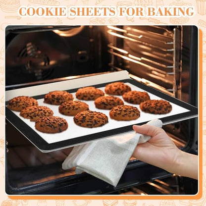 Ziliny 2 Pcs Large Flat Cookie Sheets No Edges and 2 Pcs Silicone Baking Mats Aluminum Cookie Pan with Baking Mats Reusable Rectangular Oven Trays for Cooking Desserts Cupcakes, 16" x 13"